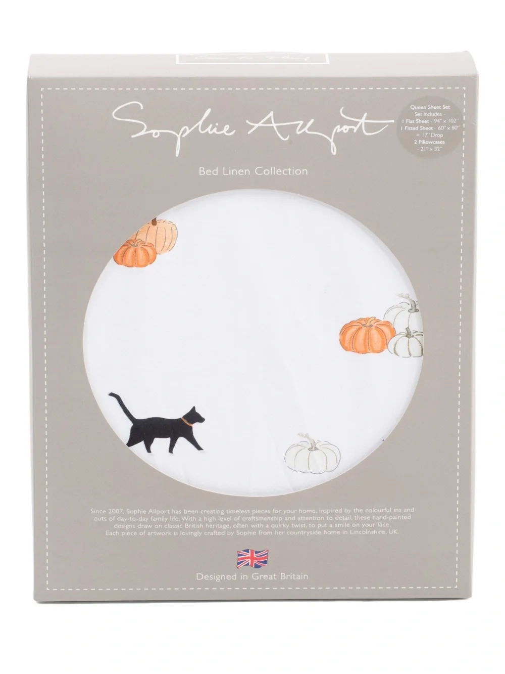 NWT Sophie Allport Pumpkin Cat Full Sheet Set